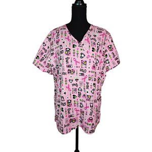 Women's SB Scrubs, Size XL, Short Sleeve, Pink Ribbon, Hope, Love, Care
